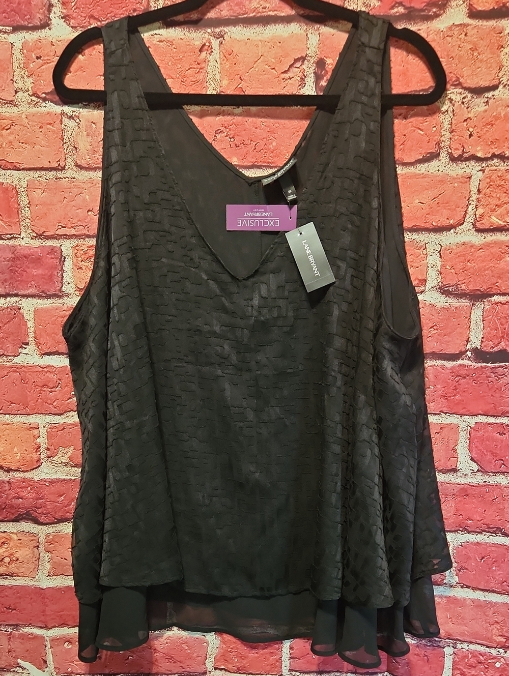 Lane Bryant Black Layered Textured V-Neck Camisole